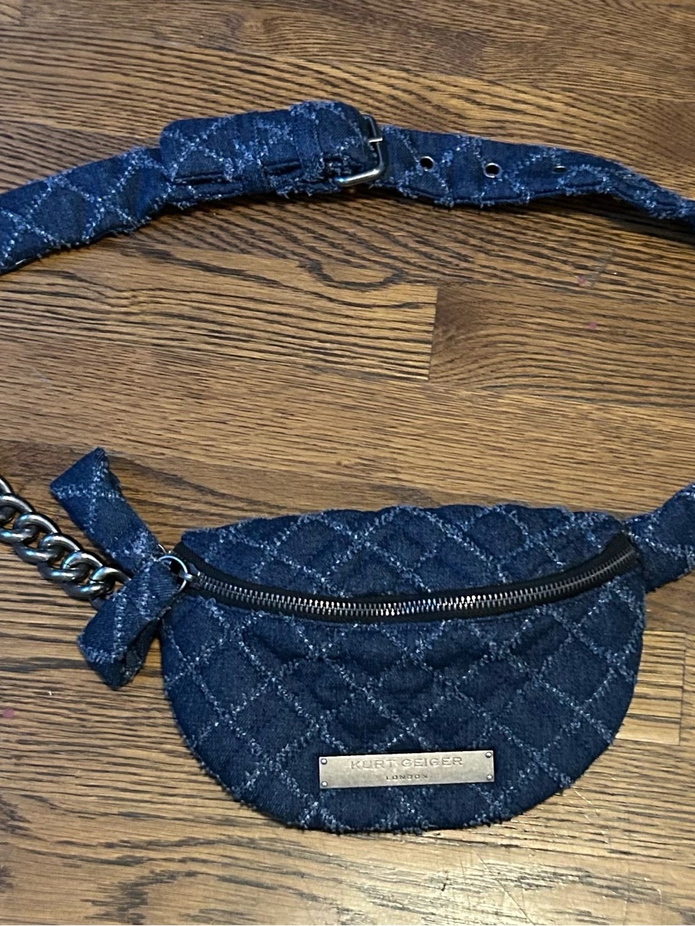 Kurt Geiger Quilted Denim Waist Bag in Deep Blue 0137